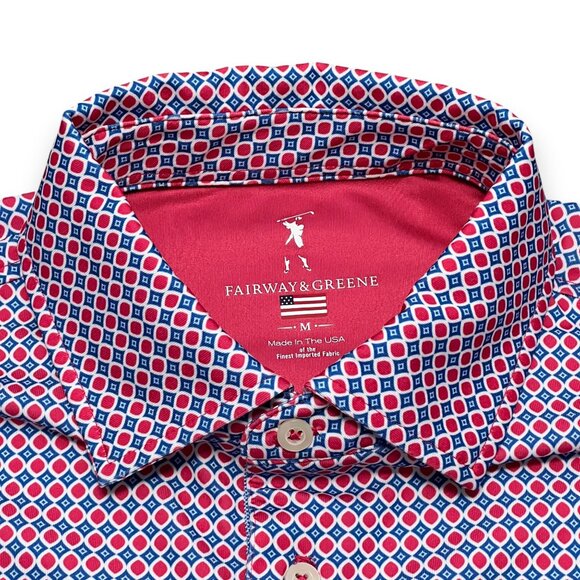 Fairway & Greene Red & Blue Pattern Men's Polo Size Medium - Picture 4 of 4